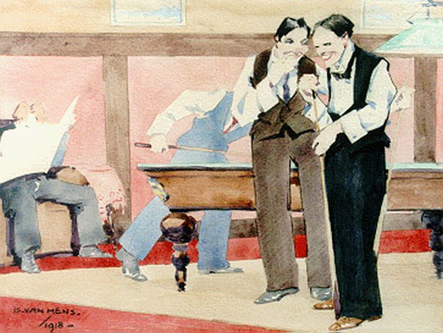 Is Mens | A game of billiards, Aquarell auf Papier, 25,0 x 32,5 cm, signed l.l. und dated 19818