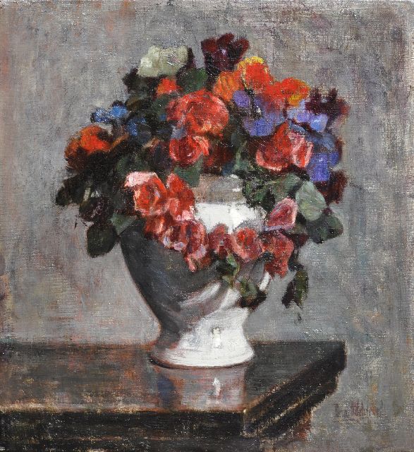 Bernard Schregel | Veilchen in weisser Vase, Öl auf Leinwand, 32,9 x 30,4 cm, Unterzeichnet u.r.