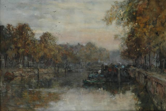 Johan Hendrik van Mastenbroek | Sonnenuntergang im Leuvehafen, Rotterdam, Holzkohle, Tinte, Aquarell und Gouache auf Papier, 51,4 x 74,5 cm, Unterzeichnet u.l. und datiert 1902