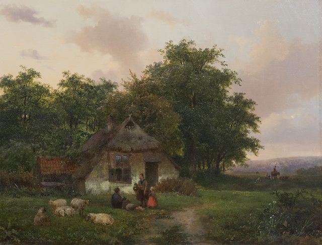 Rietstap A.R.  | Landschaft mit Figuren bei einem Bauernhof, Öl auf Holz 34,3 x 45,0 cm, Unterzeichnet u.r. (unklar)