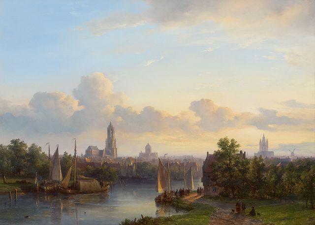 Lodewijk Johannes Kleijn | Panoramische Ansicht auf Delft, Öl auf Holz, 43,5 x 60,7 cm, Unterzeichnet u.r.