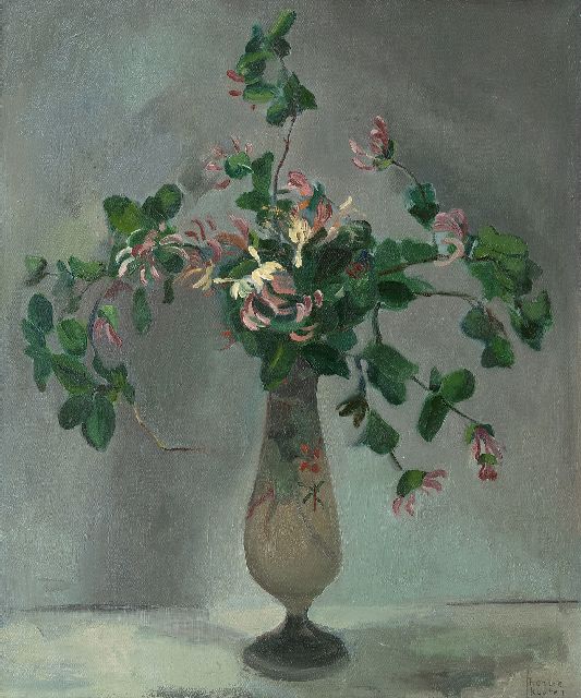 Harrie Kuijten | Geissblattzweige in einer Vase, Öl auf Leinwand, 66,4 x 55,5 cm, Unterzeichnet u.r.