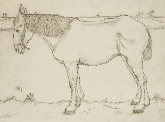 Jan Mankes | Stehendes Pferd, Radierung auf Papier, 11,7 x 15,8 cm, Unterzeichnet M.l. mit Monogramm in der Zeichnung und datiert 1917