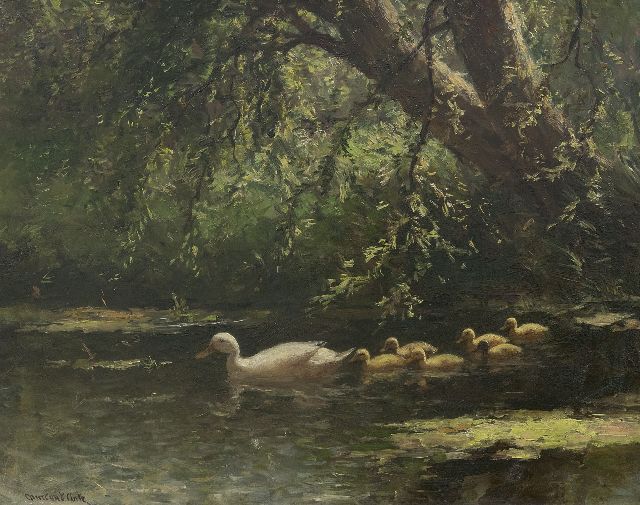 Constant Artz | Mutter Ente und ihre Küken, Öl auf Leinwand, 40,0 x 50,0 cm