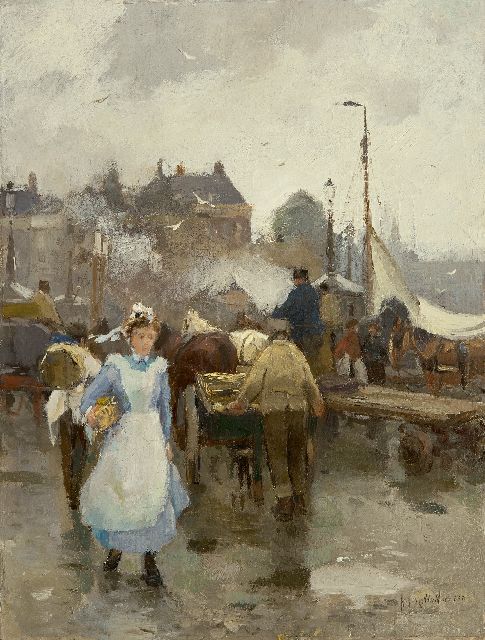August van Voorden | Rotterdamer Dienstmädchen, Öl auf Leinwand, 47,0 x 35,9 cm, Unterzeichnet u.r.