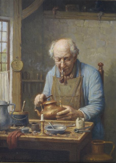 Willem van Nieuwenhoven | Der Kesselflicker, Öl auf Leinwand, 40,4 x 30,3 cm, Unterzeichnet u.l.