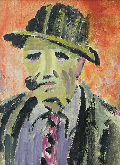 Jan Altink | Porträt des Mannes mit Pfeife, Wachsfarbe auf Leinwand, 40,0 x 30,0 cm, zu datieren um 1942