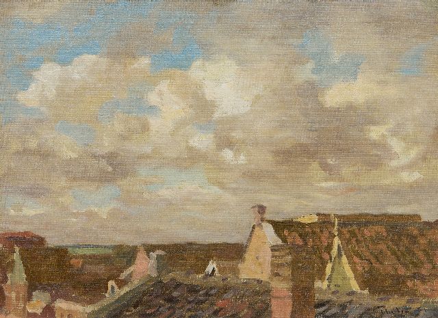 Willem Bastiaan Tholen | Aussicht über Dächer, Öl auf Leinwand auf Holz, 23,0 x 31,7 cm, Unterzeichnet u.r.