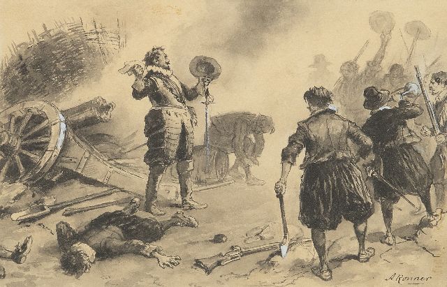Alfred Ronner | Sieg auf dem Schlachtfeld, Tinte und Gouache auf Papier, 14,7 x 21,7 cm, Unterzeichnet u.r.