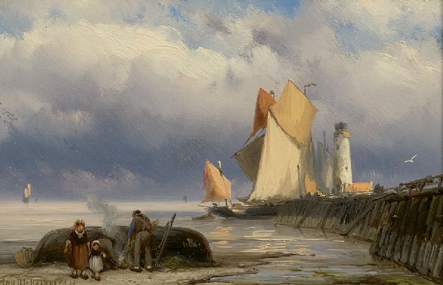 Jan H.B. Koekkoek | Hafeneingang bei Ebbe, Öl auf Holz, 12,4 x 18,6 cm, Unterzeichnet u.l. und datiert '89