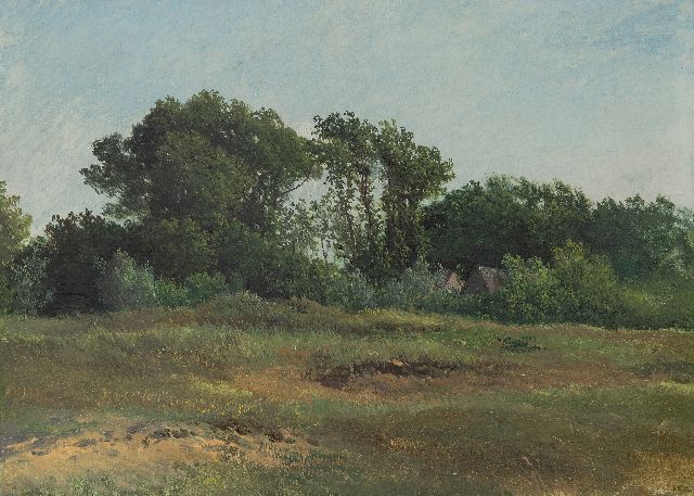 Johannes Warnardus Bilders | Landschaft mit Bauernhaus, Öl auf Holzfaser auf Holz, 31,9 x 44,6 cm, Unterzeichnet u.r. mit Initialen