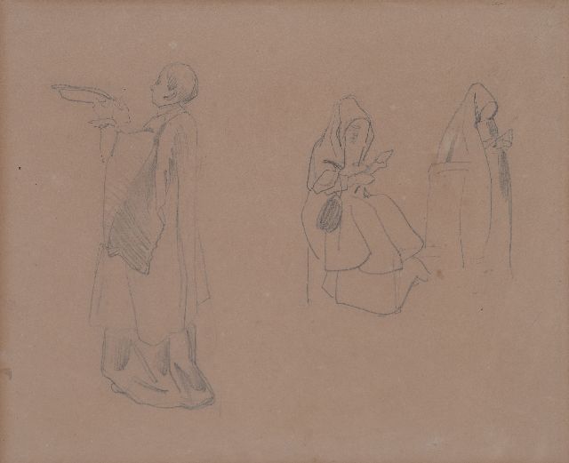 Bosboom J.  | Studie von Mönche und Nonnen, Bleistift auf Papier 20,8 x 26,1 cm