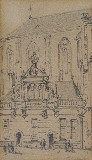 Klinkenberg J.C.K.  | Die The Sint-Michaëlskerk mit dem Hoofdwacht in Zwolle, Zeichnung auf Papier 9,0 x 15,0 cm, Unterzeichnet r.u.
