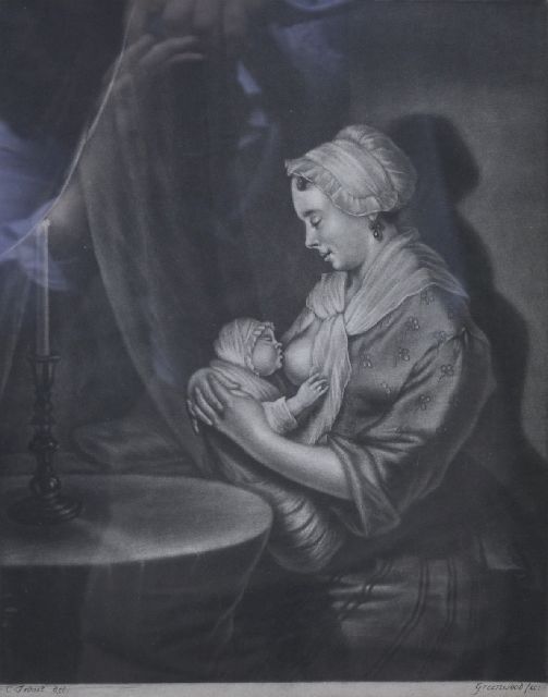 Onbekend (C.L.A. V/D M)  | Stillende Mutter ((after Cornelis Troost), Stich auf Papier 28,5 x 22,8 cm