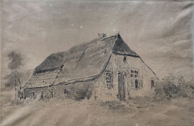 Sande Bakhuyzen H. van de | Bauernhof, Pinsel und Tinte auf Papier 31,3 x 44,3 cm, Unterzeichnet im Verso