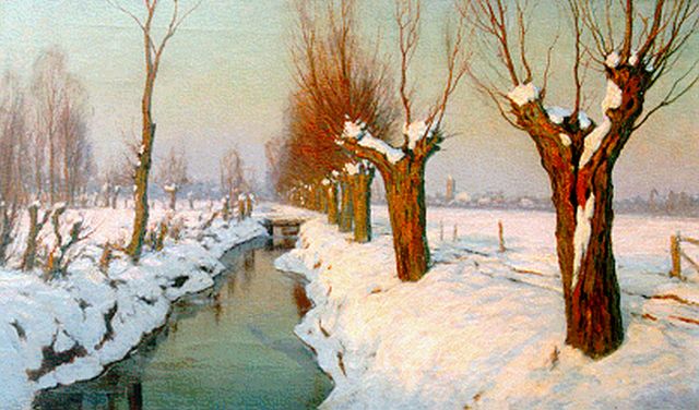 Meijer J.  | A winter landscape at dawn, Öl auf Leinwand 60,4 x 100,5 cm, signed l.r.