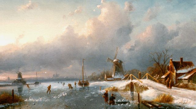 Charles Leickert | Figures skating on the ice, Öl auf Tafel, 31,8 x 49,9 cm, signed l.r.