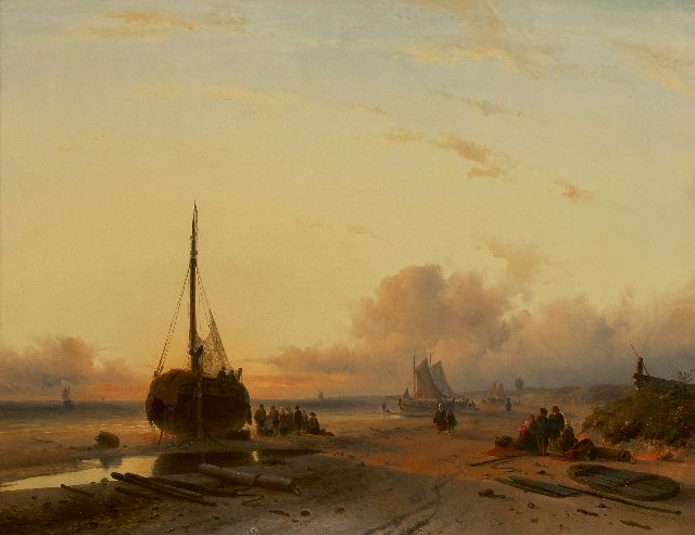 Charles Leickert | 'Bomschiffe' auf dem Strand bei untergehender Sonne, Öl auf Leinwand, 58,0 x 75,0 cm, Unterzeichnet r.u. und datiert 'London' 1845