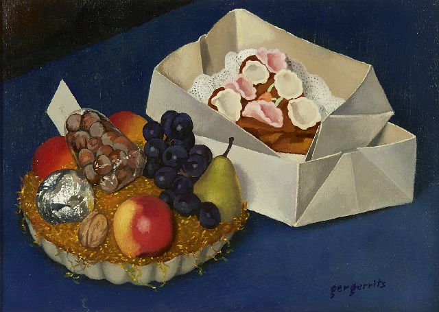 Ger Gerrits | Stilleben von Obstkorb und Kuchen, Öl auf Leinwand, 36,2 x 50,2 cm, Unterzeichnet u.r. und zu datieren Mai 1944