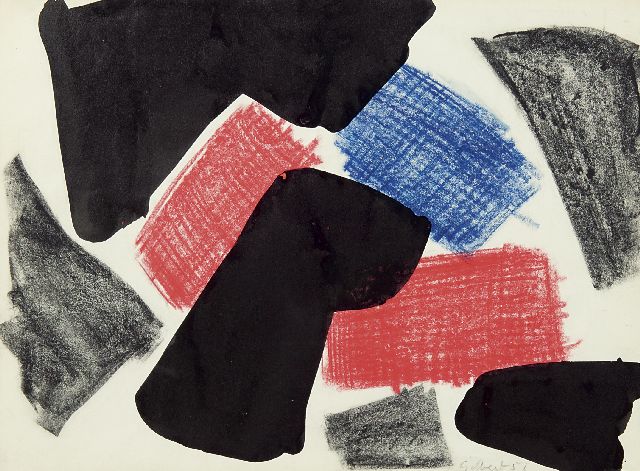 Gilbert S.  | Ohne Titel, Tinte, Wachskreide und schwarze Kreide auf Papier 27,8 x 38,0 cm, Unterzeichnet u.r. und datiert '51