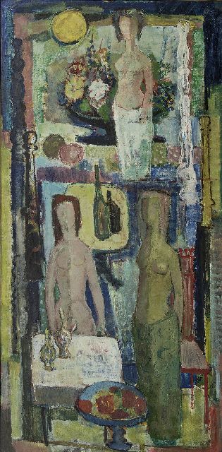 Rien Goené | Innenraum mit Figuren, Öl auf Malereifaser, 122,1 x 60,8 cm, Unterzeichnet im Verso