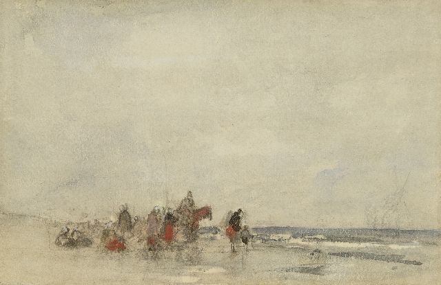 Jacob Maris | Strand mit Fischerfrauen, Kreide und Aquarell auf Papier, 21,0 x 28,7 cm