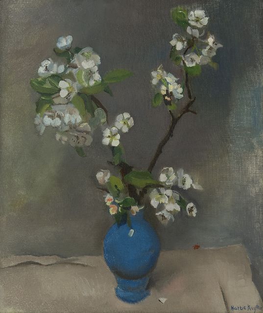 Harrie Kuijten | Birnenblüte in blauer Vase, Öl auf Leinwand, 60,3 x 50,2 cm, Unterzeichnet u.r.