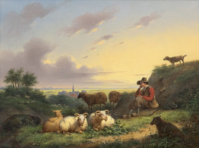 Simon van den Berg | Hirte mit Schafen in Holländischer Landschaft, Öl auf Leinwand, 42,2 x 56,1 cm, Unterzeichnet u.l. und zu datieren ca. 1838