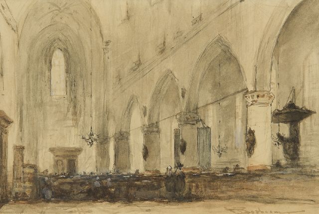 Bosboom J.  | Kirchenraum, Aquarell auf Papier 13,0 x 19,2 cm, Unterzeichnet u.r.