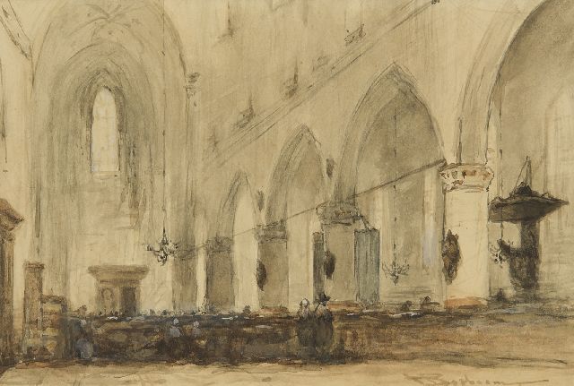 Johannes Bosboom | Kirchenraum, Aquarell auf Papier, 13,0 x 19,2 cm, Unterzeichnet u.r.