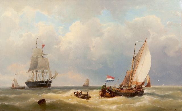 Jan H.B. Koekkoek | Fregatte und Hecktjalk, Öl auf Leinwand, 54,3 x 87,3 cm, Unterzeichnet r.u. und datiert 1866