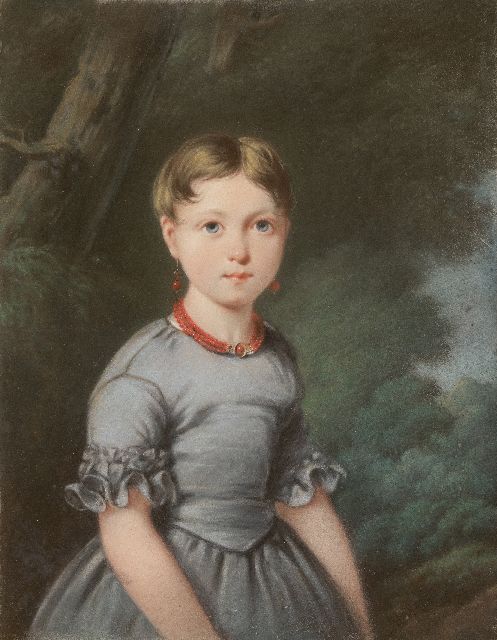 Jean Augustin Daiwaille | Porträt eines Mädchens im blauen Kleid, vermutlich Maria Louisa Engelman (1 von 4 Porträts), Pastell auf Papier, 40,3 x 32,2 cm