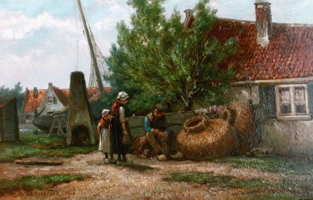 Jan H.B. Koekkoek | Werfje met vissersgezin, Öl auf Holz, 31,7 x 48,0 cm, gesigneerd l.o. und gedateerd 1900