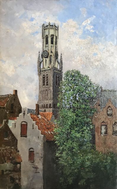 Belgische School, eerste helft 20e eeuw | Stadtansicht von Brügge mit dem Belfort, Öl auf Leinwand, 91,0 x 56,9 cm, ohne Rahmen