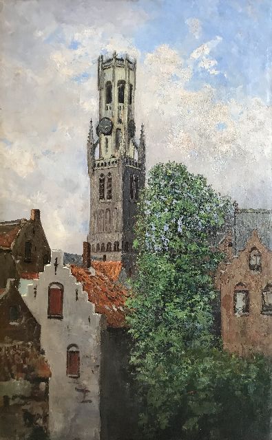 Belgische School, eerste helft 20e eeuw   | Stadtansicht von Brügge mit dem Belfort, Öl auf Leinwand 91,0 x 56,9 cm, ohne Rahmen