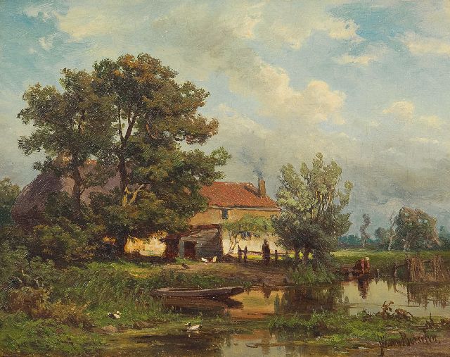Jan Willem van Borselen |  Bauernhof am Wasser, Öl auf Holz, 14,8 x 18,9 cm, Unterzeichnet u.r.