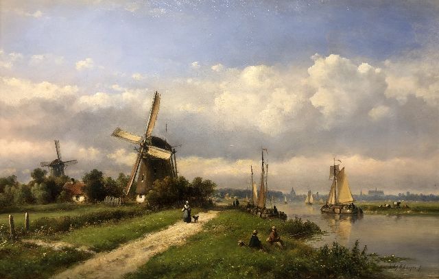 Lodewijk Johannes Kleijn | Holländische Flussansicht mit Segelbooten, Öl auf Holz, 33,5 x 52,2 cm, Unterzeichnet u.r.