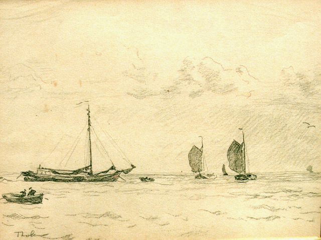 Willem Bastiaan Tholen | Shipping on the Zuiderzee, Bleistift auf Papier, 22,5 x 30,0 cm, signed l.l.