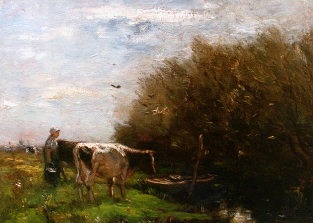 Willem Maris | Melkvee in de wei, Öl auf Leinwand, 51,5 x 58,5 cm, gesigneerd l.o.