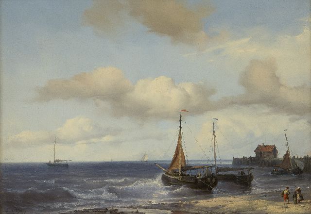 Louis Meijer | Angelegte Boote in der Brandung, Öl auf Leinwand, 32,4 x 46,0 cm, Unterzeichnet u.l. und datiert 1847