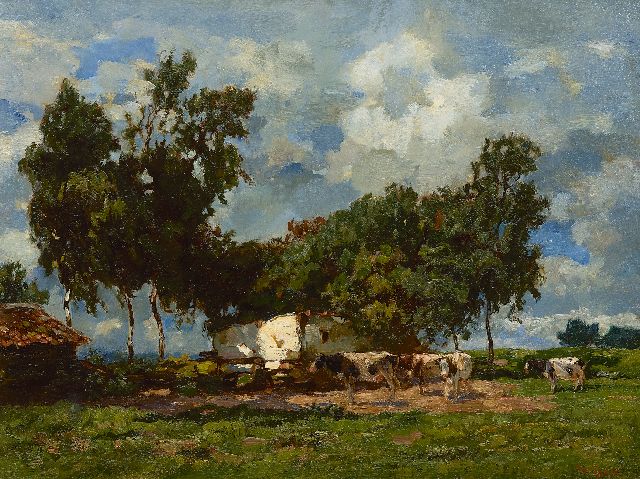Willem de Zwart | Bauernhaus mit Kühen, Öl auf Leinwand, 50,1 x 65,2 cm, Unterzeichnet u.r.