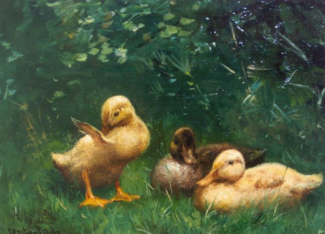 Constant Artz | Three ducklings on the riverbank, Öl auf Holz, 19,7 x 26,8 cm, signed l.l.