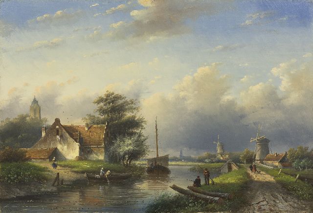 Jan Jacob Spohler | Sommerliche Flusslandschaft, Öl auf Tafel, 42,8 x 62,4 cm, Unterzeichnet u.l.