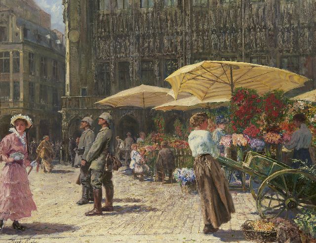 Max Rabes | Blumenmarkt in Brüssel, Öl auf Leinwand, 80,2 x 100,2 cm, Unterzeichnet u.l.