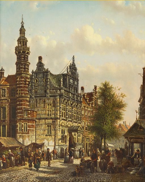 Johannes Franciscus Spohler | Altes Rathaus von Den Haag am Groenmarkt, Öl auf Holz, 40,0 x 32,9 cm, Unterzeichnet u.r.