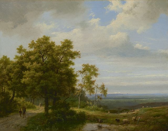 Marinus Adrianus Koekkoek I | Landleute auf einem Waldweg bei der Heide, Öl auf Leinwand, 34,8 x 44,4 cm, Unterzeichnet u.l. und datiert 1864