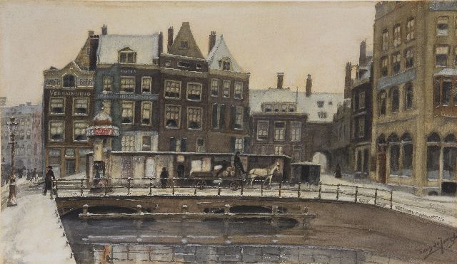 Tinus de Jongh | Der Rokin in Amsterdam, im Winter, Aquarell auf Papier, 34,6 x 61,0 cm, Unterzeichnet u.r. und zu datieren um 1910