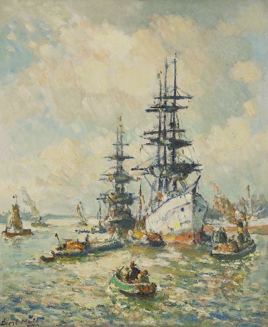 Evert Moll | Dreimaster im Rotterdamer Hafen, Öl auf Leinwand, 60,2 x 50,2 cm, Unterzeichnet u.l.