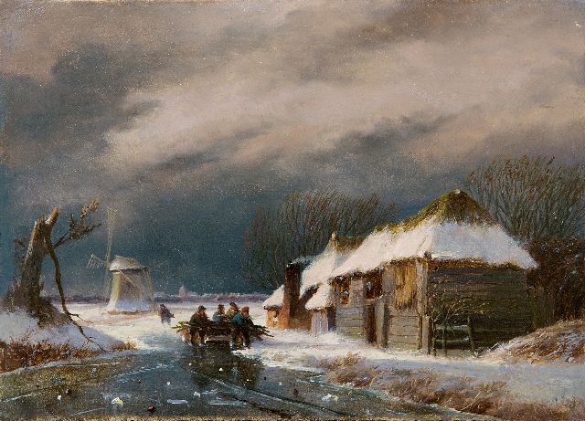 Nicolaas Roosenboom | Winteranblick (dunkel), Öl auf Holz, 16,0 x 21,9 cm