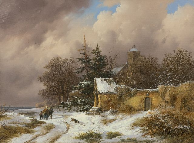 Remigius Adrianus Haanen | Winterlandschaft mit Landleuten auf einem Weg, Öl auf Leinwand, 36,3 x 49,3 cm, Unterzeichnet u.l. und datiert 1849